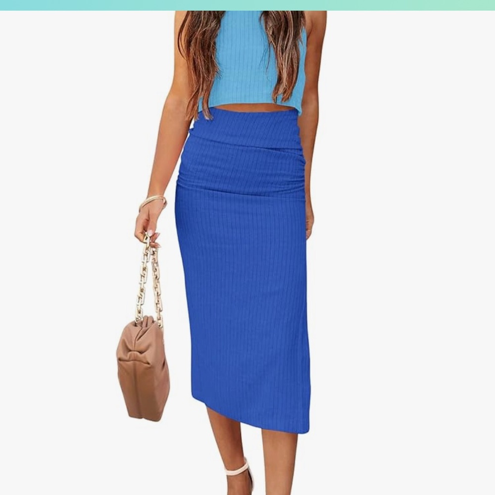 Blue Ribbed Midi Skirt with crop Top size med